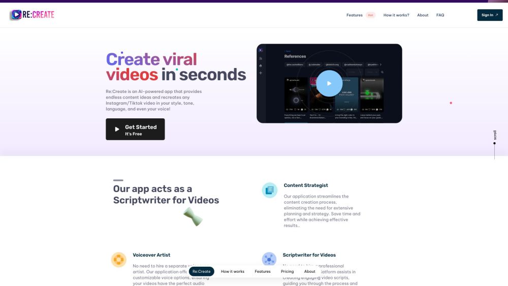 Re Create Video website screenshot