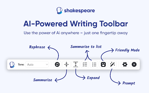 Shakespeare AI Toolbar website screenshot