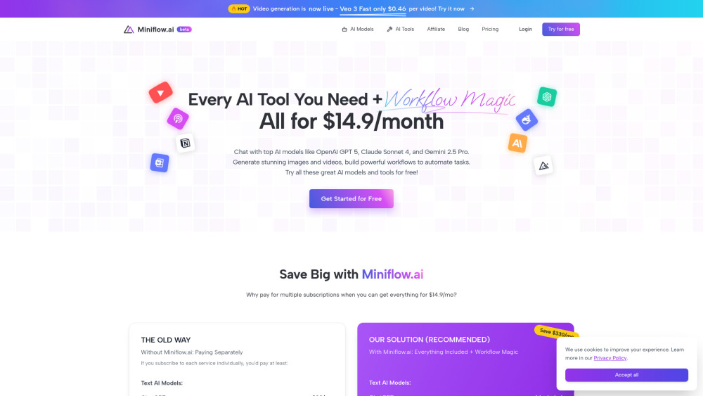 Miniflow Ai website screenshot