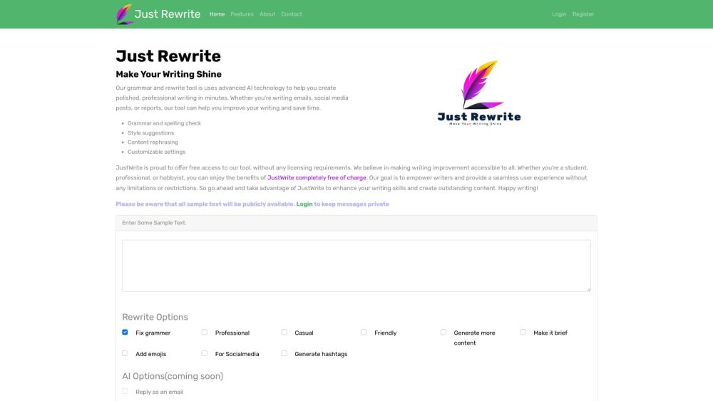 Just Rewrite website screenshot