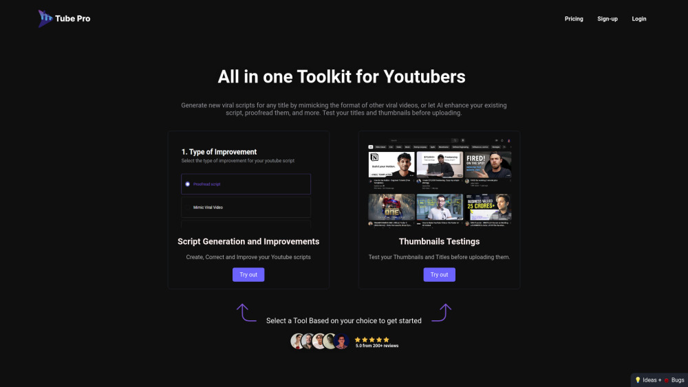 Tubepro website screenshot