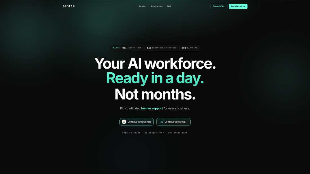 Sentie Ai website screenshot