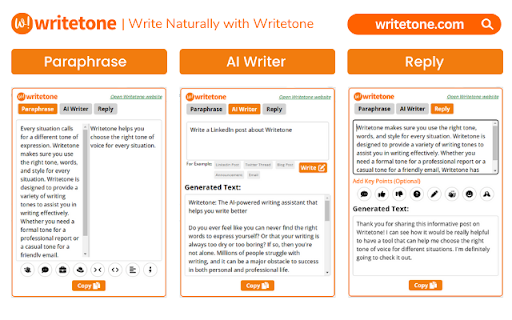 Writetone AI website screenshot