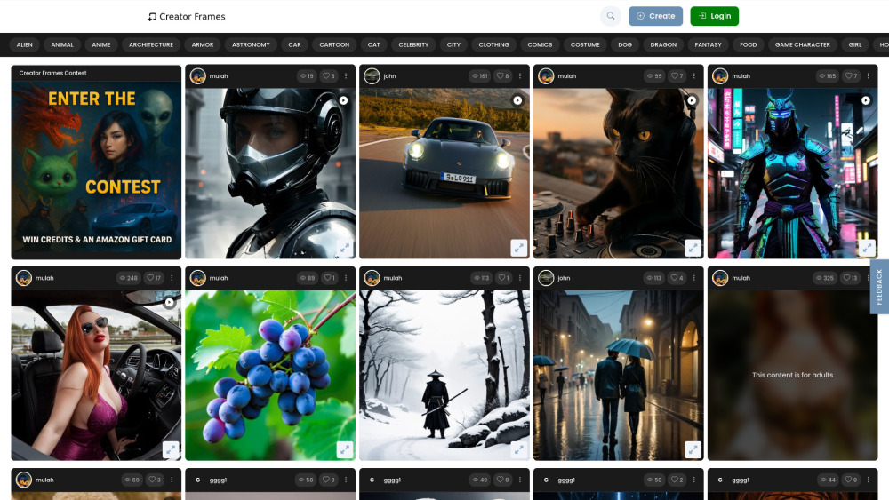 CreatorFrames website screenshot