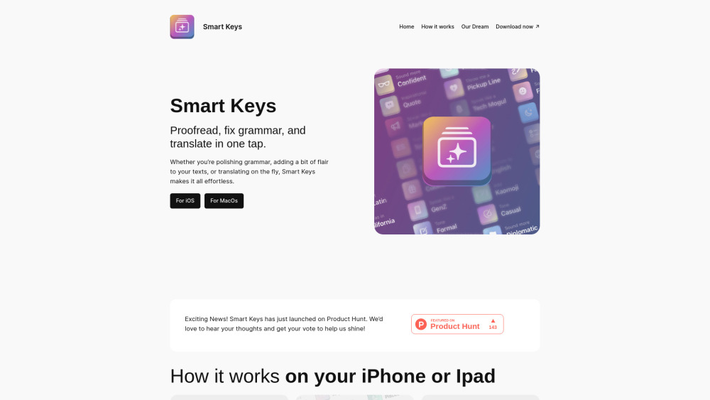 Smart Keys For Ios website screenshot