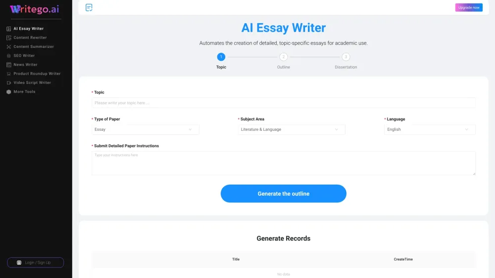 Writego website screenshot