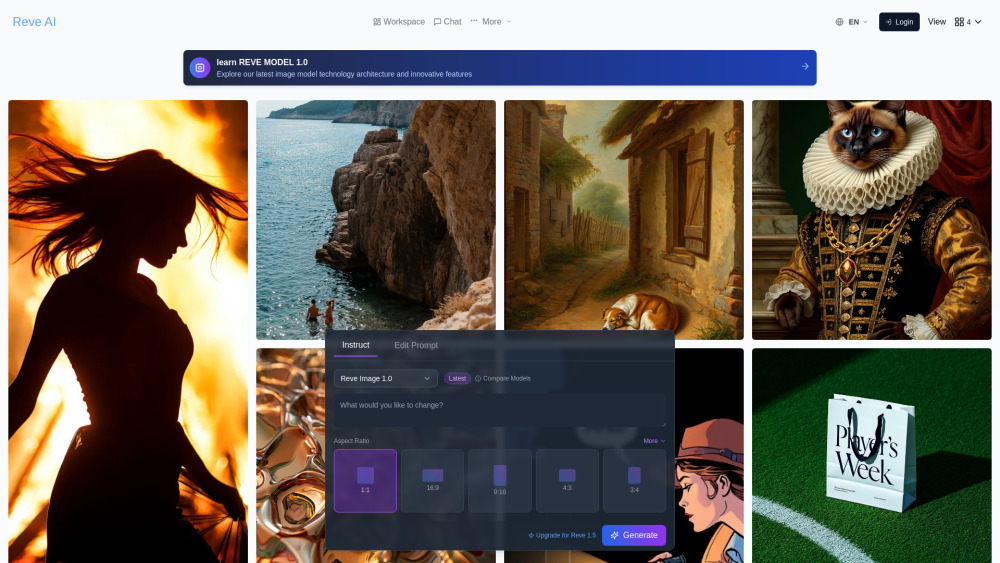 Reve Ai Image Generator website screenshot