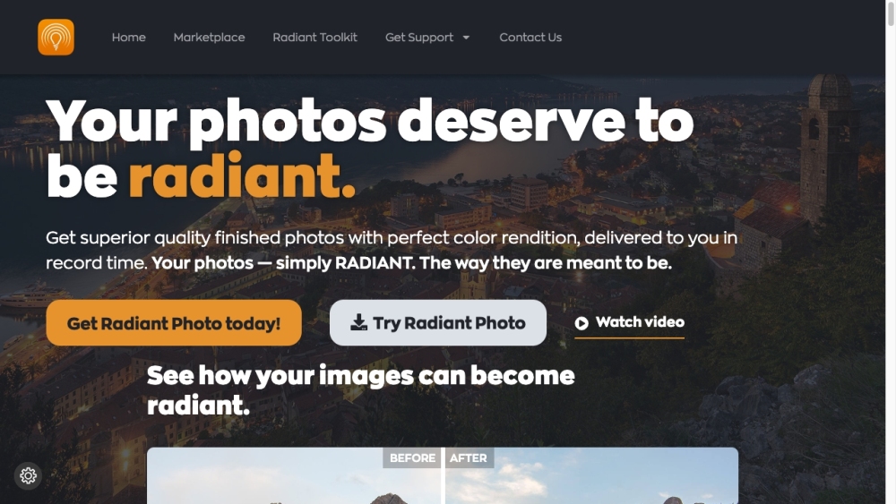 Radiant Photo website screenshot