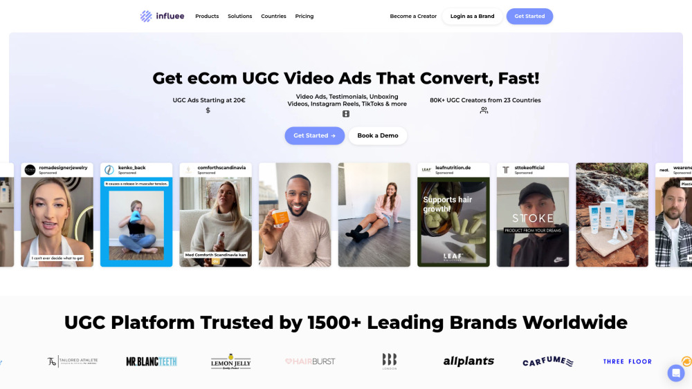 Influee website screenshot