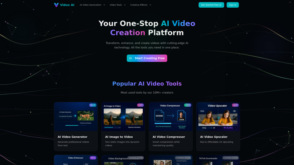 Vidux Ai website screenshot
