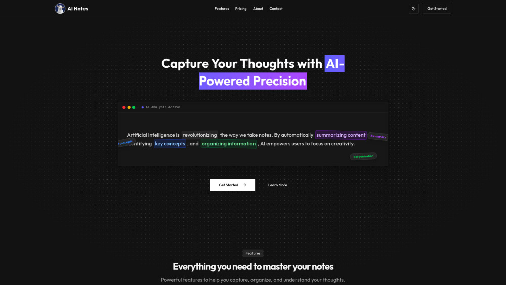 Ai Powered Notes Taker website screenshot