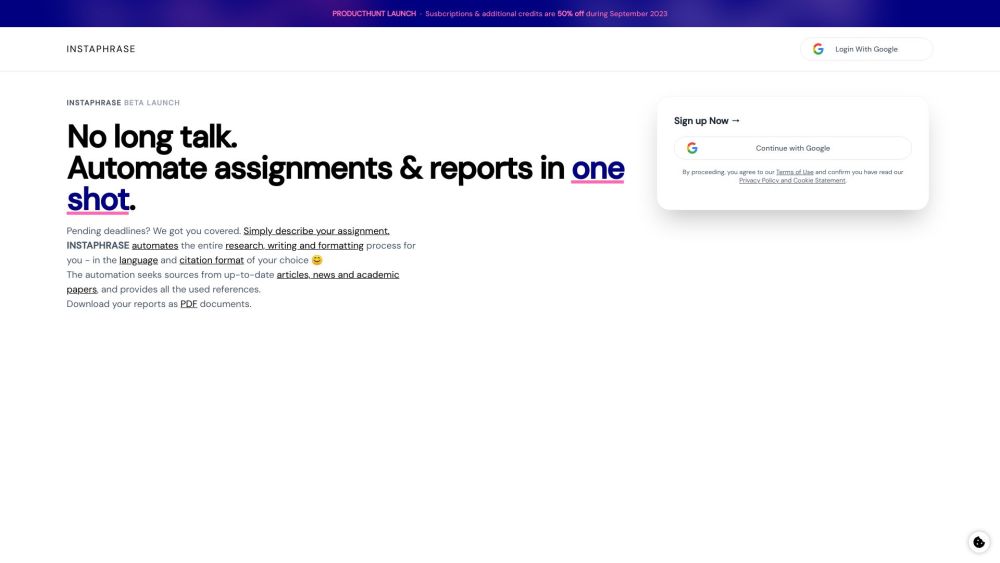 Instaphrase website screenshot
