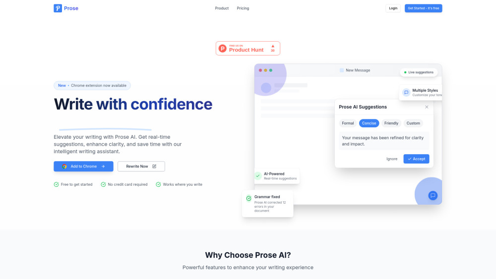 Prose Ai website screenshot