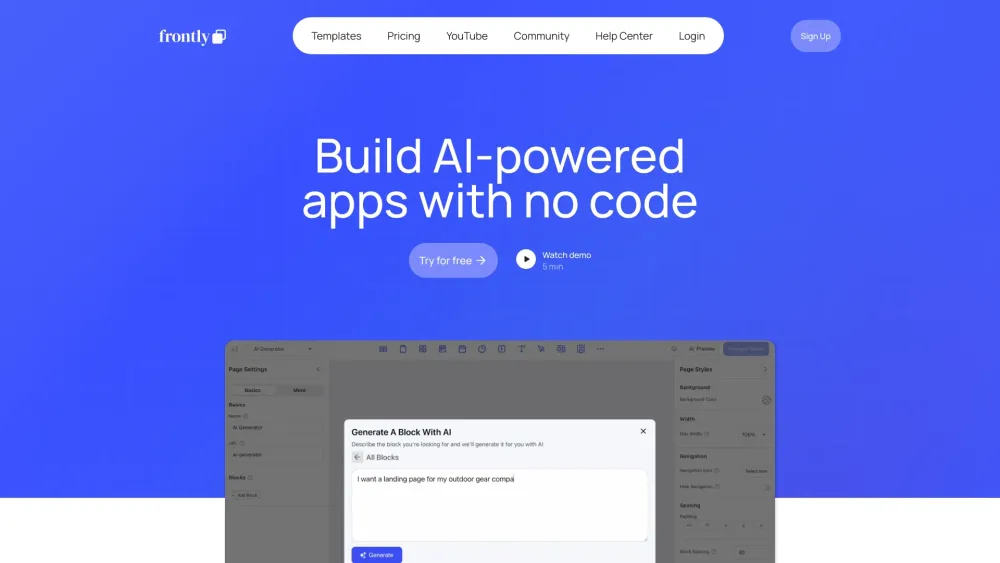 Frontly website screenshot