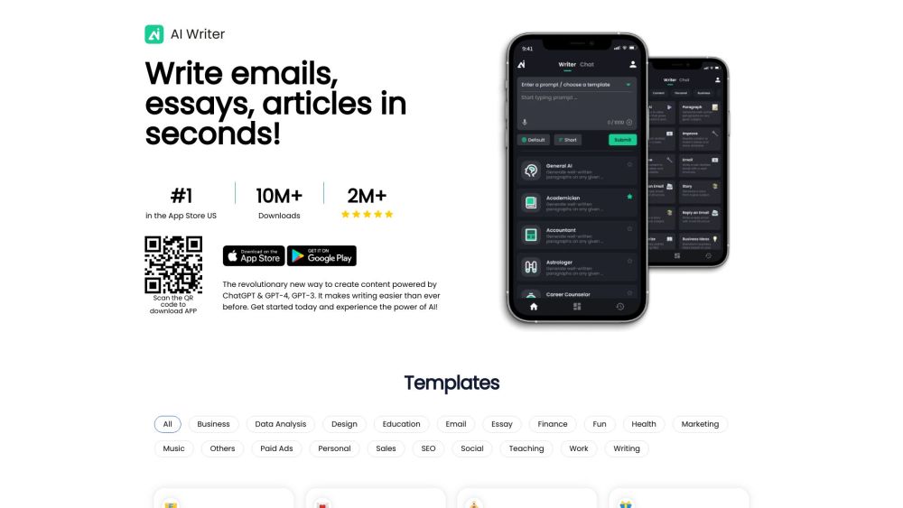 AI Writer website screenshot