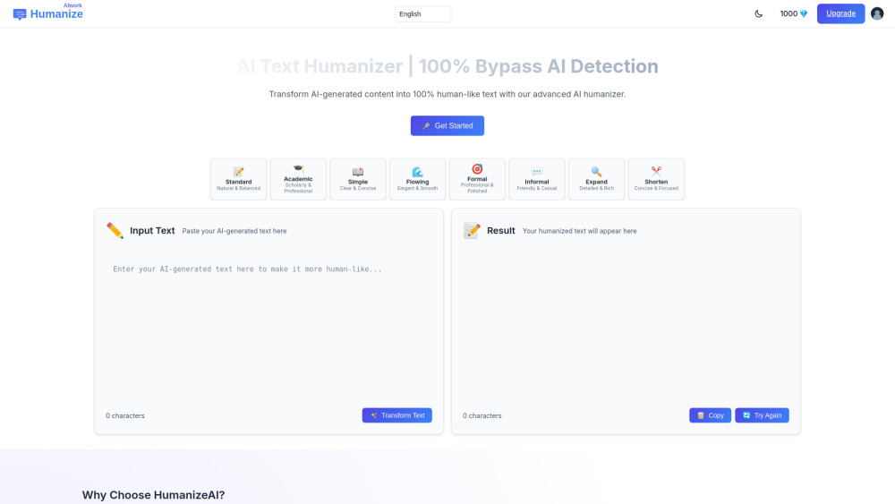 Free Humanizeaiwork website screenshot