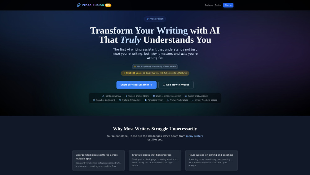 Prose Fusion website screenshot