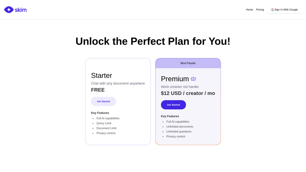 Skim Ai website screenshot