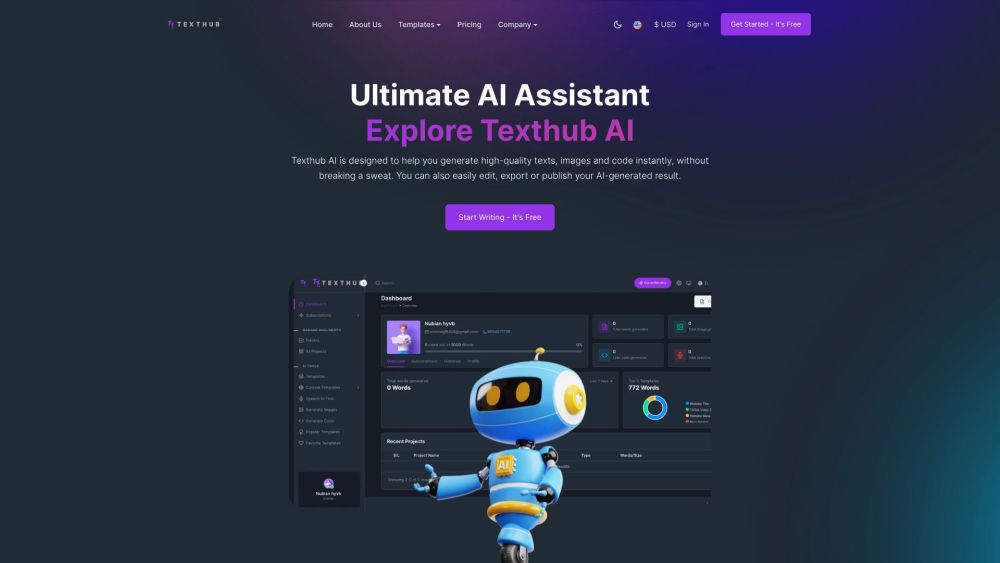 Texthub Ai website screenshot