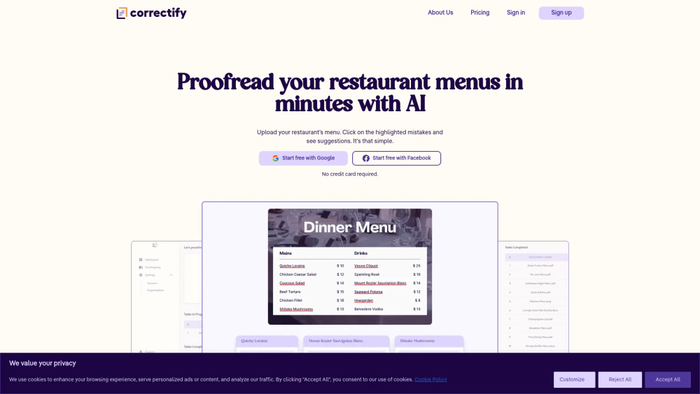 Correctify website screenshot