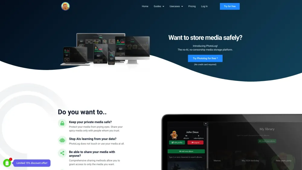 Photolog website screenshot