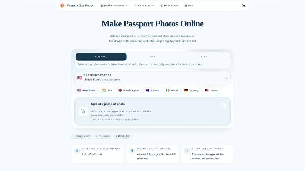 Passport Size Photo Maker website screenshot