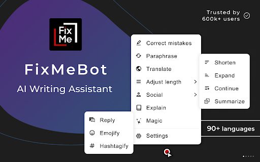Fixmebot AI website screenshot