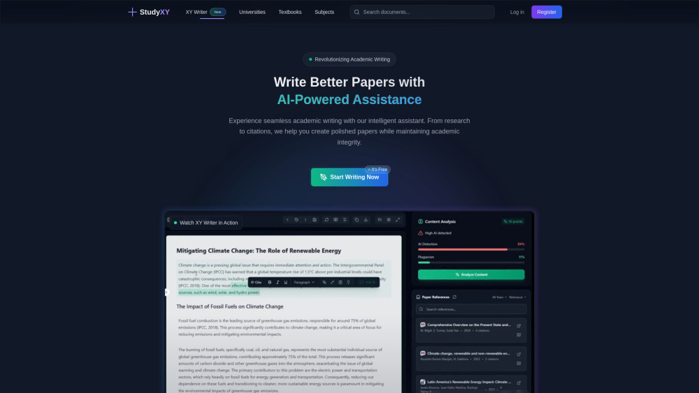 Studyxy Xy Writer website screenshot