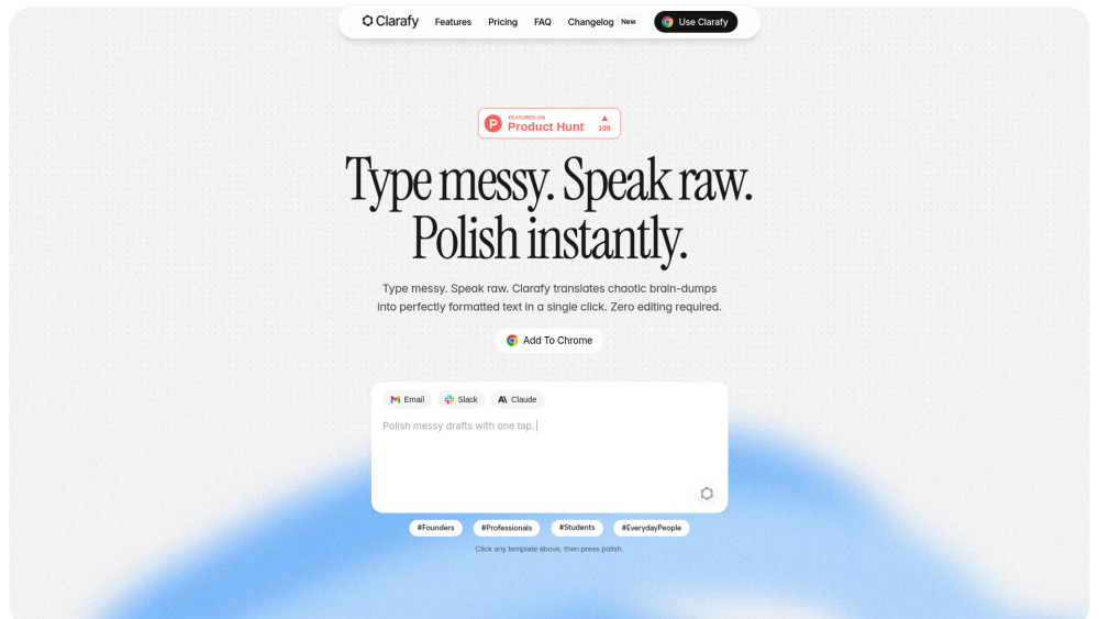 Clarafy website screenshot