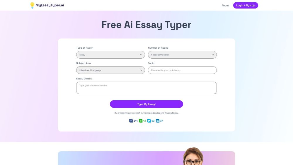 Myessaytyper AI website screenshot
