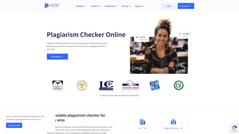 PlagiarismCheck website screenshot