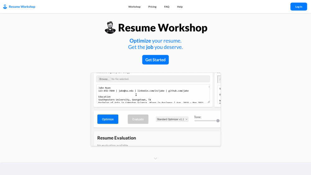 Resume Workshop website screenshot
