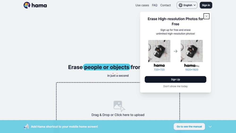 Hama Image Editing website screenshot