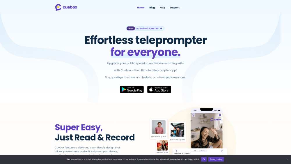 Teleprompter For Video Cuebox website screenshot