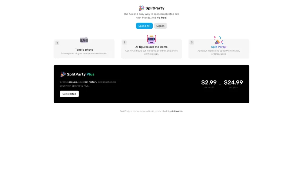 SplitParty website screenshot