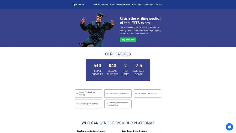 Upscore Ai website screenshot