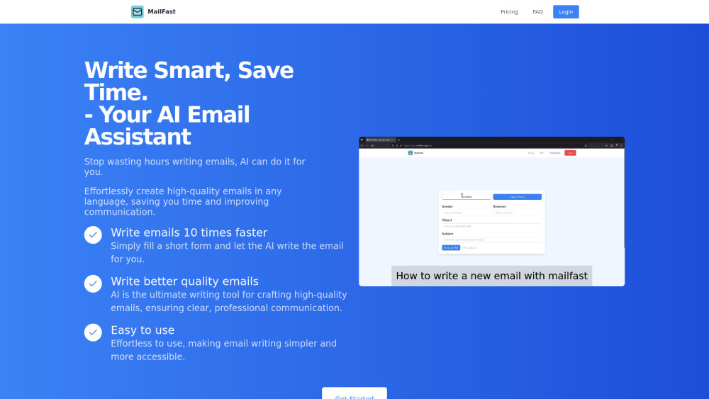 Mailfast Your Ai Email Writer website screenshot