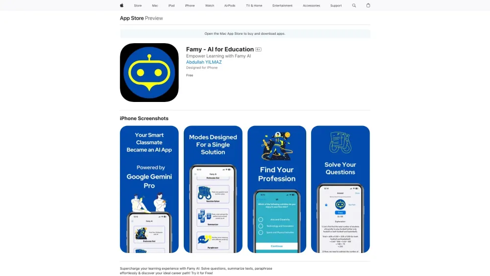 Famy Ai For Education Gemini Pro website screenshot