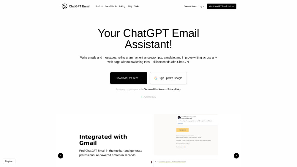 Chatgpt Email website screenshot