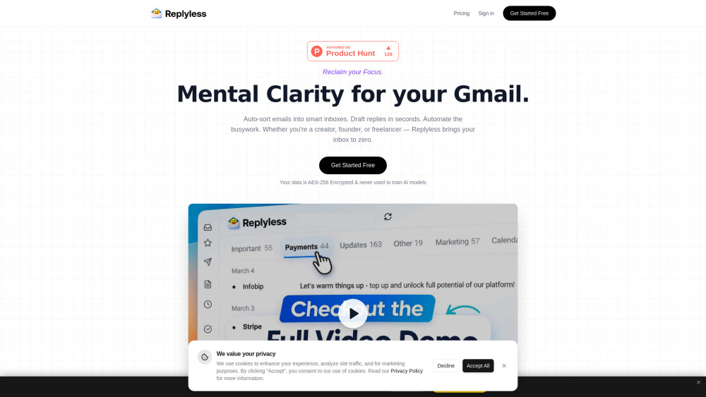 Replylessai website screenshot