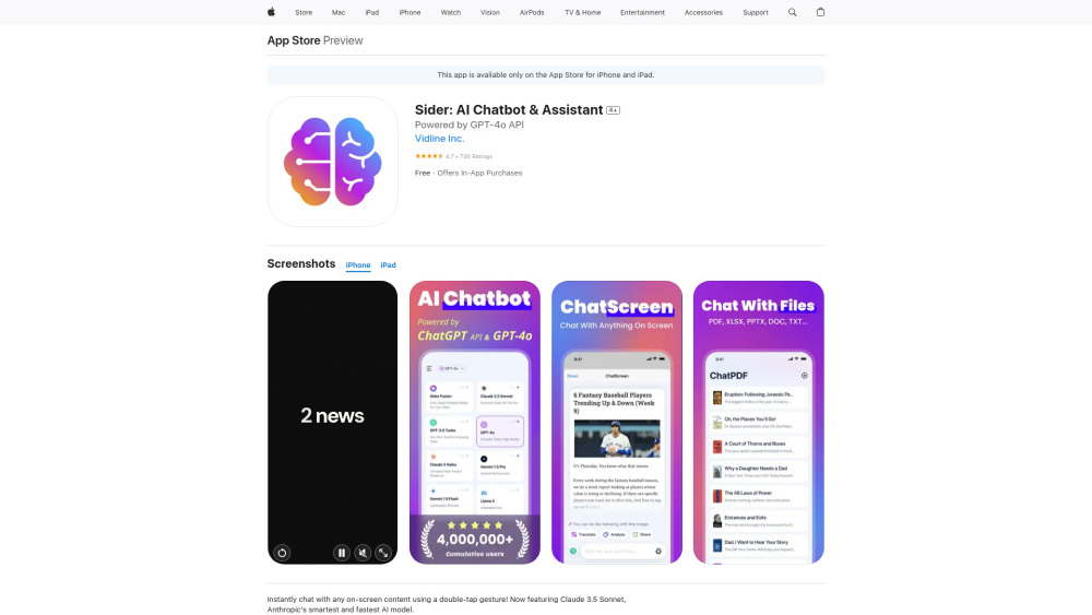 Chatscreen Sider 2 0 For Ios website screenshot