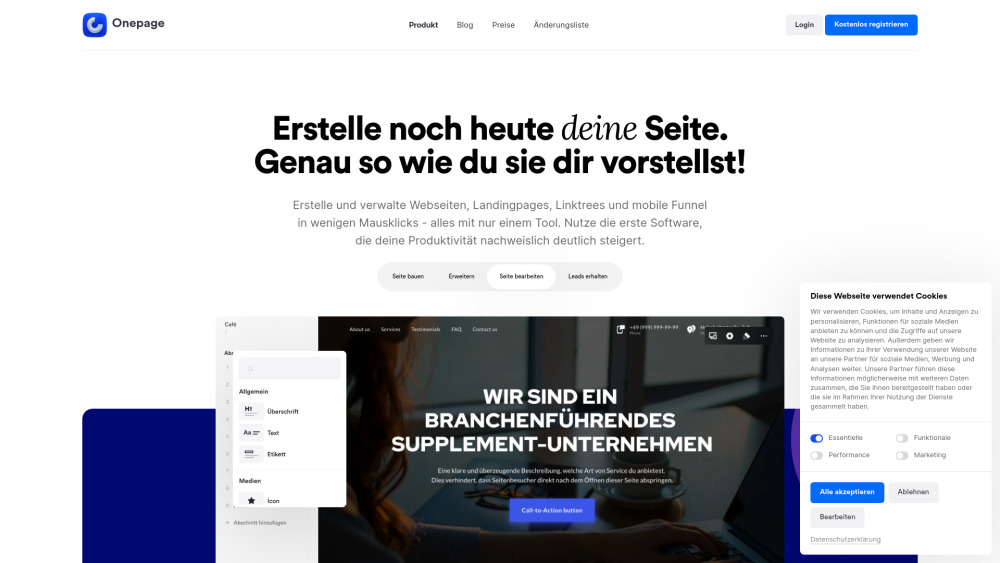 Onepage website screenshot