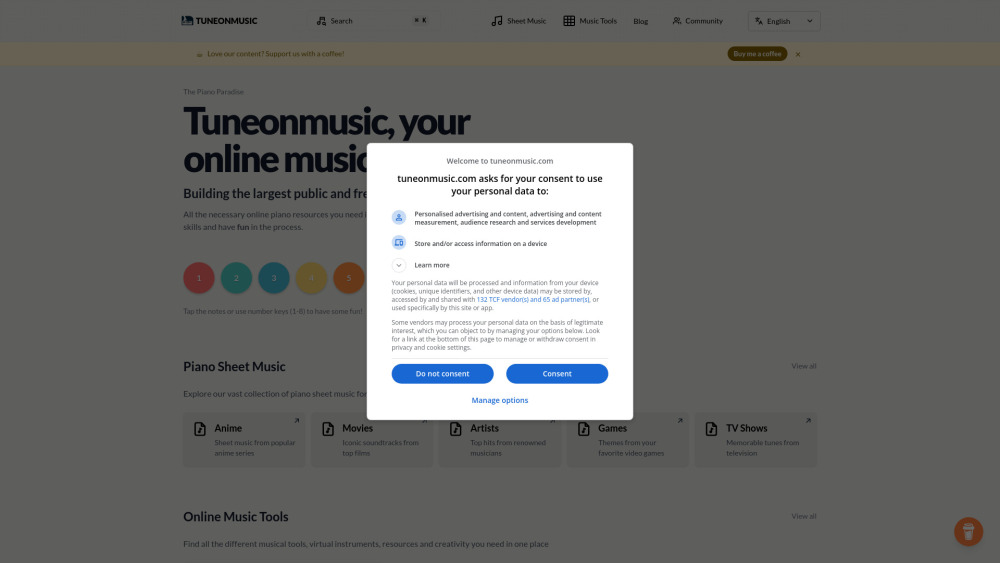 Tuneonmusic website screenshot