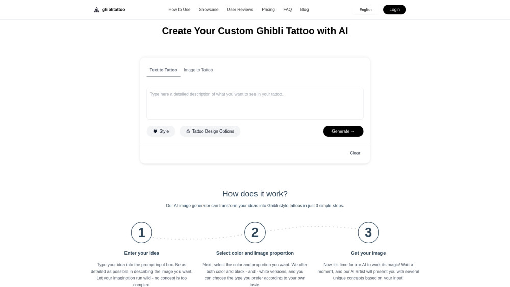 Ghibli Tattoo Generator website screenshot