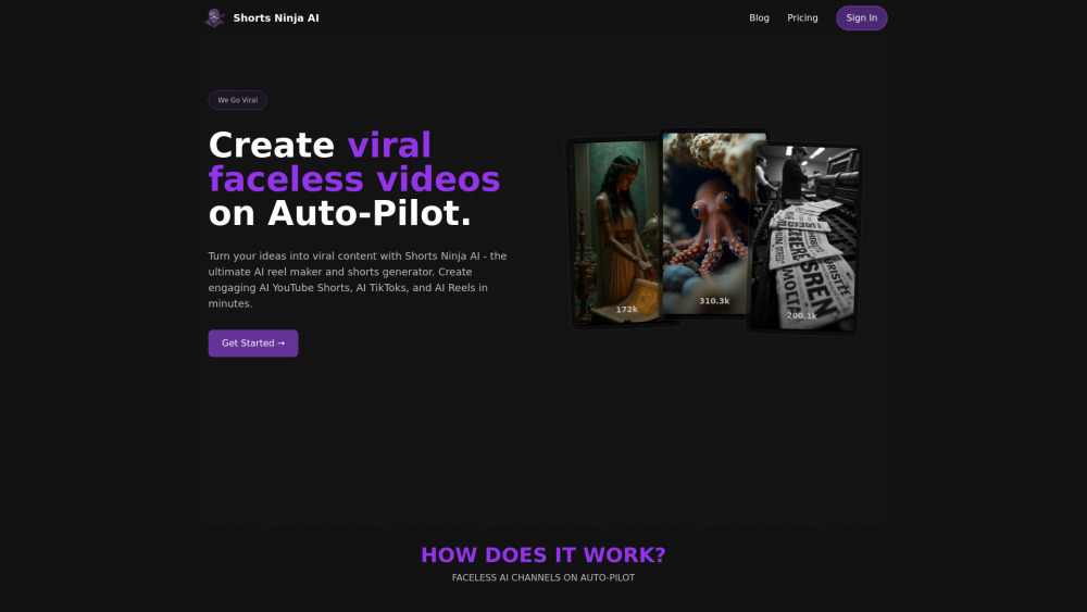 Shorts Ninja Ai website screenshot