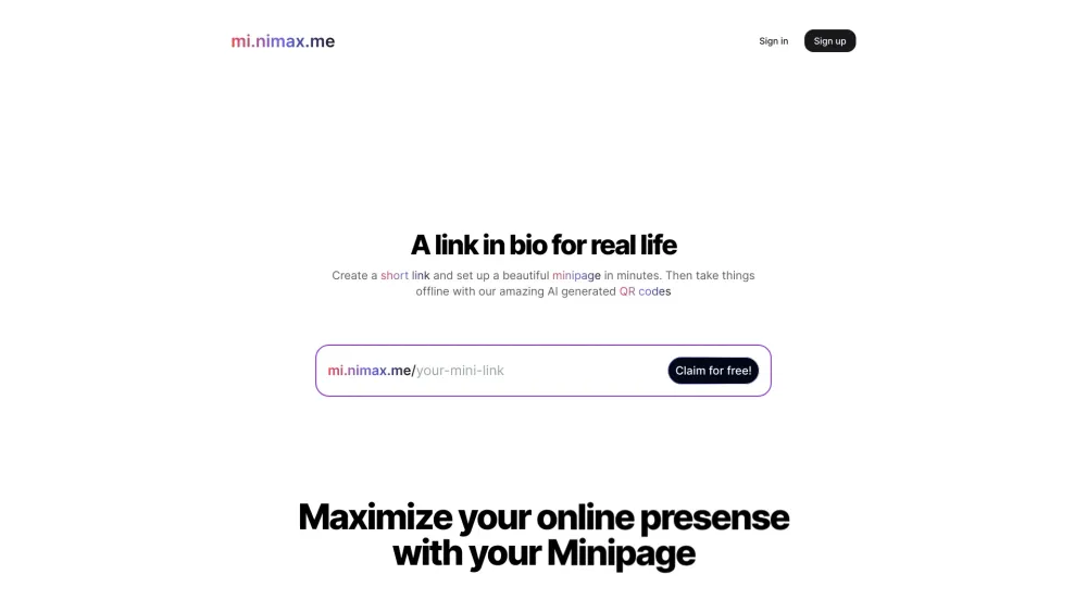 Minimaxme website screenshot