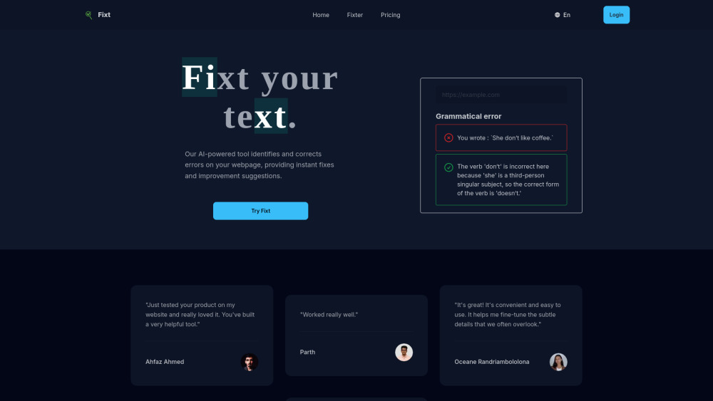 Fixt website screenshot