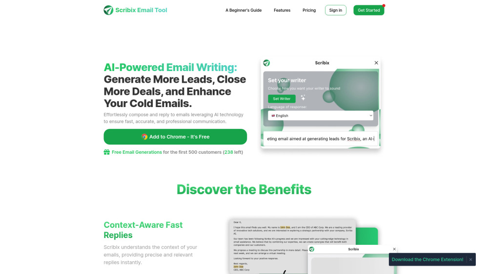 Scribix Your Ai Email Assistant website screenshot