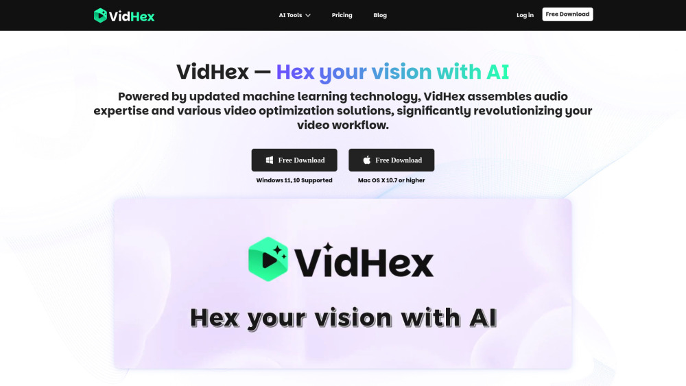 Vidhex Ai Video Enhancer website screenshot