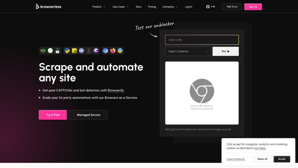 Browserless website screenshot